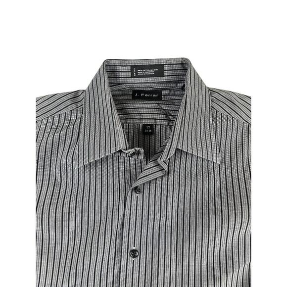 J Ferrar Dress Shirt Mens 17 34-35 Gray Black Striped Cotton Long Sleeve - Picture 5 of 8